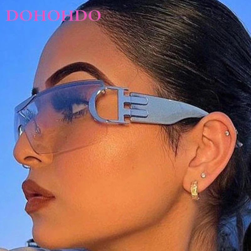 

Rimless Y2K One-Piece Wrap Around Sunglasses Women Oversized Punk Futuristic Men Sunglass Outdoor Sports Goggles Lentes UV400