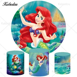 Little Mermaid Circle Photo Backdrop Girls Birthday Baby Shower Disney Princess Round Photography Background Cylinder Covers