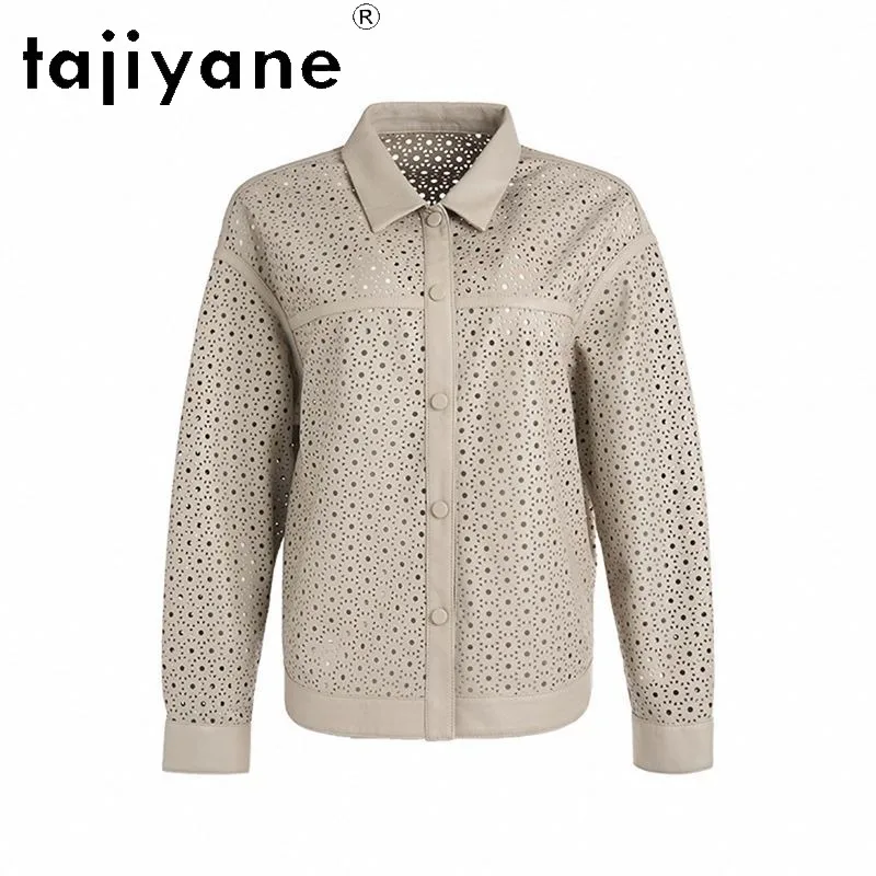 TAJIYANE Sheepskin Vintage Genuine Leather Jacket Women Hollow Out Shirt Jackets Leather Coat Early Autumn Outerwear Chic Косуха