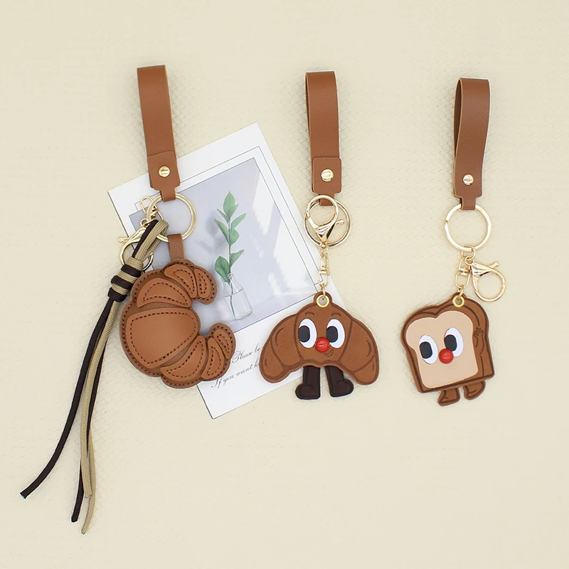 New Three-dimensional Pu Creative Croissant Toast Pendant Hanging Brown Cartoon Cute Personality Keychain Bag Decorative Pendant