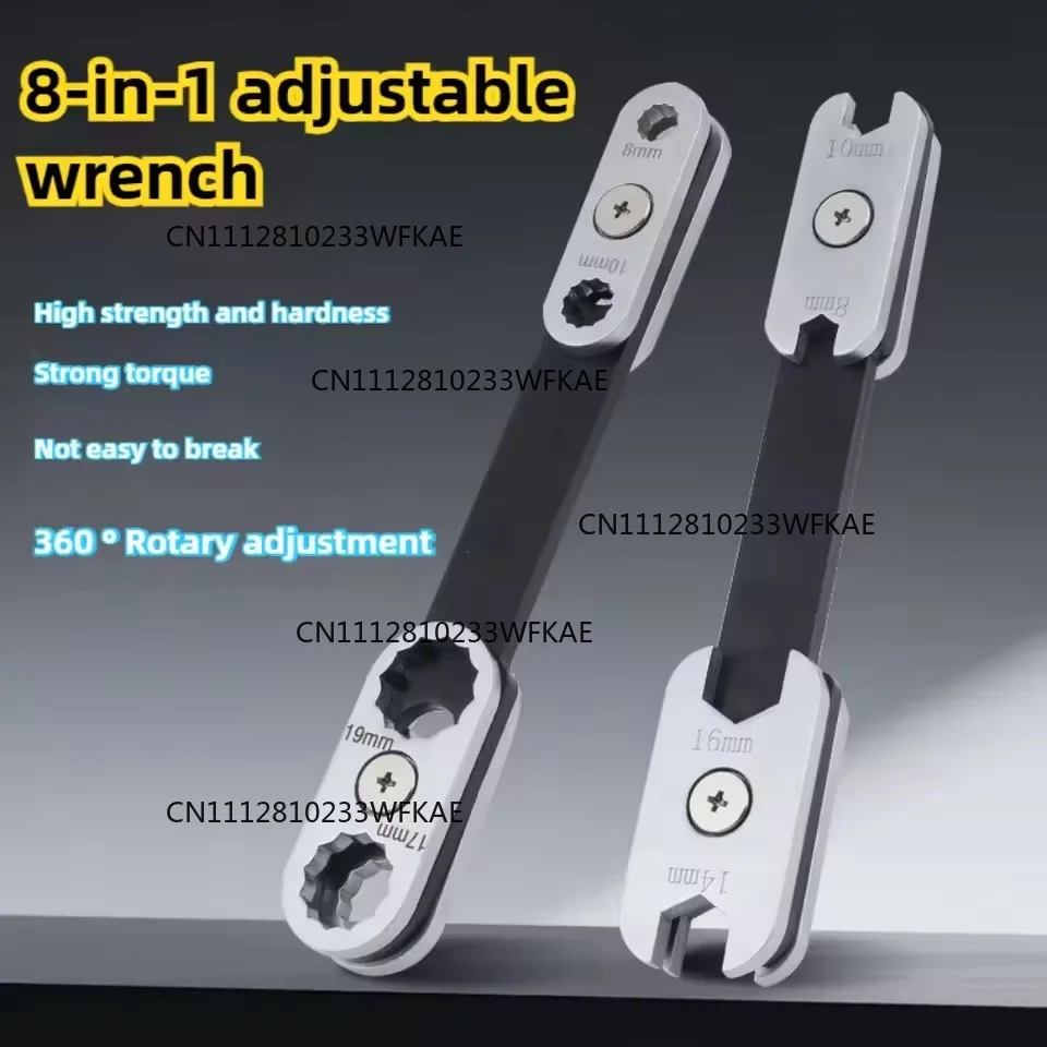 ‌360° Rotatable 8-in-1 Adjustable Wrench with Dual Hex/Open Ends – Ergonomic Grip for Professional Automotive & Industrial Use‌