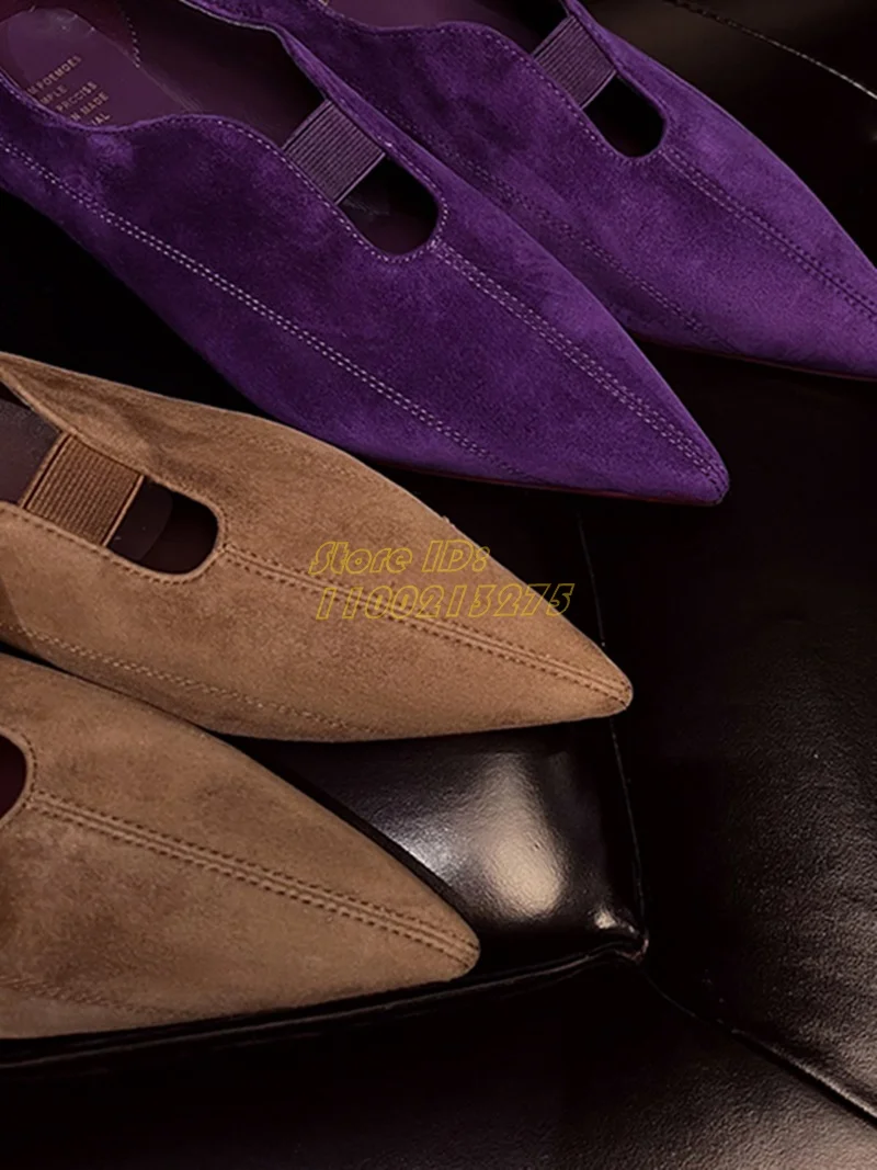 Zapatos de tacón con punta puntiaguda de gamuza púrpura, planos con sin cordones, imagen Real sólida, hechos a mano, zapatos de Otoño Invierno y Primavera para mujer, novedades de 2025