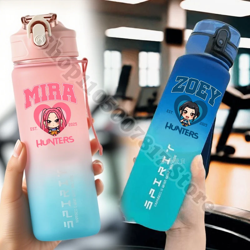 Taza de jugo de bebida fría KPop Demon Hunters para niños, botella de agua deportiva de dibujos animados, vasos de plástico portátiles para niño y niña, regalo de cumpleaños para chico