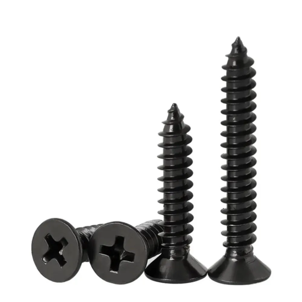 1 Box/0.5kg Lot Drywall Screw Cross Countersunk Flat Head Self-tapping Screw M3.5 Black Carbon Steel Phillips Woodworking Screw