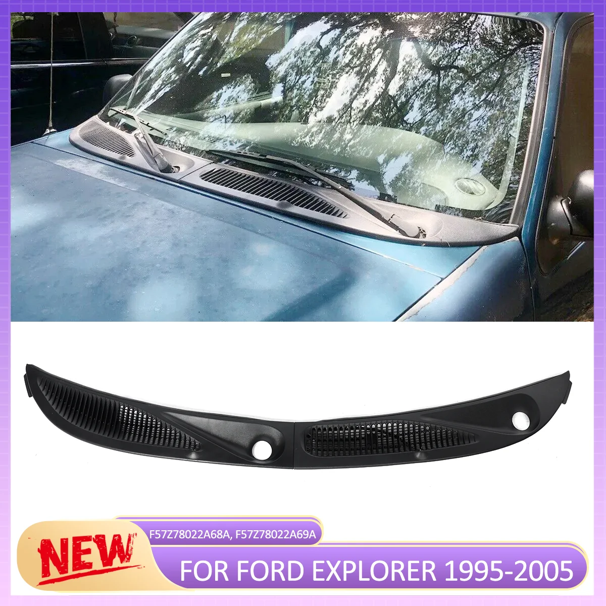 Windshield Wiper Cowl Panel Grille Windshield Panel Black Molding Trim Strip For Ford Explorer 1995-2005 Water Deflector Plate