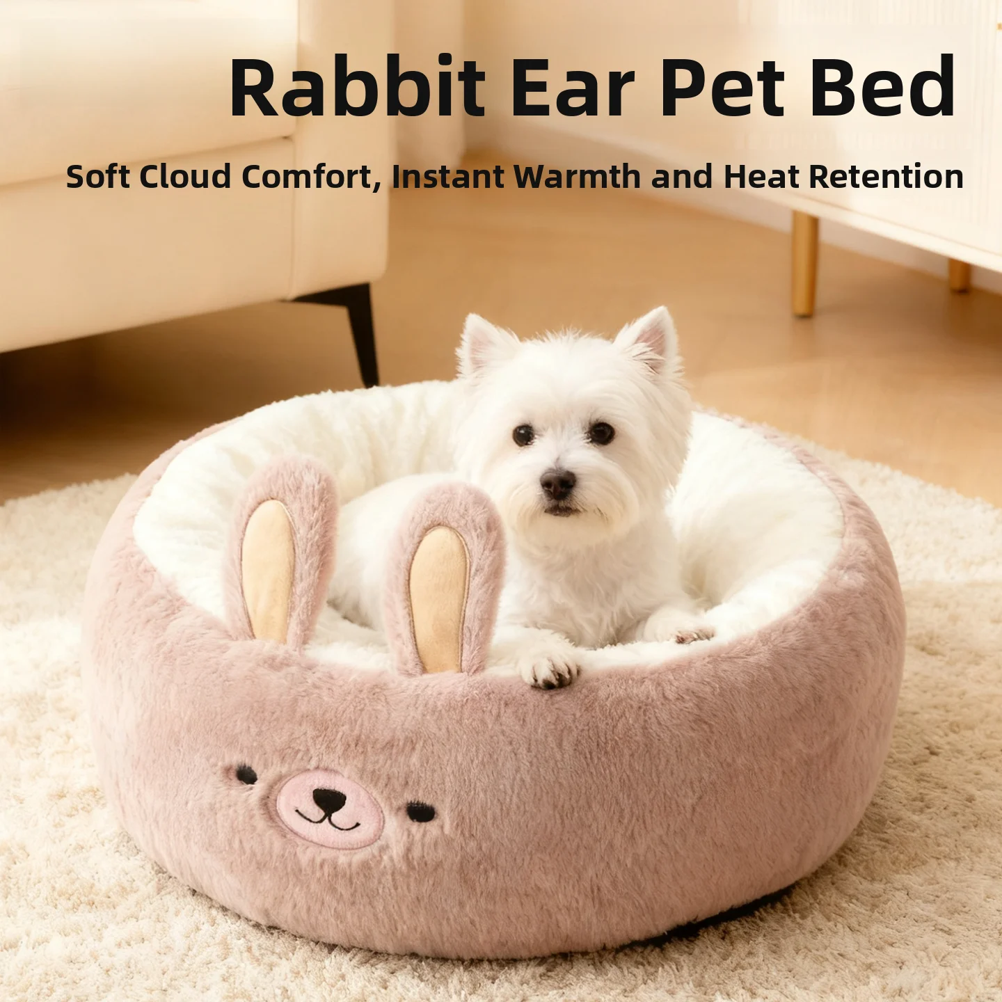 

Cartoon Rabbit Dog House House All Seasons Thickened Small to Medium Size Dog round Nest Teddy Rabbit Fur Sleeping Nest