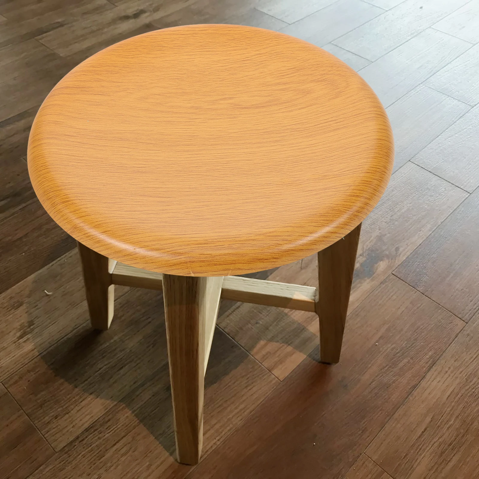 

Wooden Stool Seat Replacement Round Solid Wood Barstool Top Natural Grain Sturdy Iron Strips Bar Stool Accessory Wood