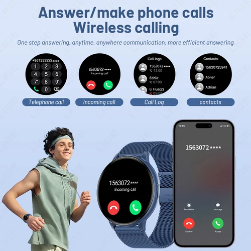 Imagen 2 del producto Reloj inteligente LIGE 2025 para hombres y mujeres, llamada Bluetooth, Monitor de ritmo cardíaco y salud, pantalla HD de 1,38 pulgadas, reloj inteligente deportivo a la moda para hombres y mujeres