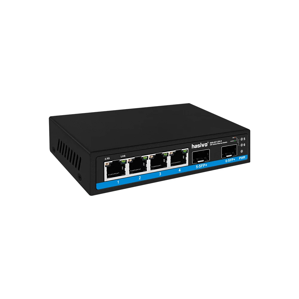 Hasivo 2.5G Ethernet switch with 10G sfp+ Uplink ,S600(P)-4GT-2SX-S ，4*2.5G ports（PoE）+2*10G optical ports