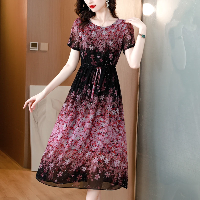 

Summer Korean Fashion Elegant Loose Waist Evening Dress Women Floral Rayon Chic Casual Dresses 2024 Vintage Luxury Party Vestido