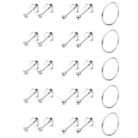 2pcs Tiny Surgical Stainless Steel 2mm Small CZ Dot Ball Flat Screw Back Stud Earrings Ear Piercing Hoop Jewelry Set