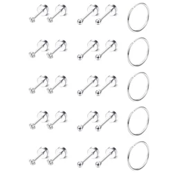 2pcs Tiny Surgical Stainless Steel 2mm Small CZ Dot Ball Flat Screw Back Stud Earrings Ear Piercing Hoop Jewelry Set