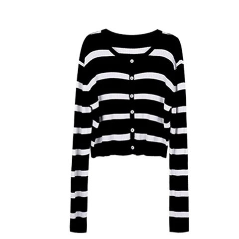 Retro Striped Knitted Cardigan Women's Long Sleeve Midi Dress Two-Piece Set Spring Autumn New Style Adult Fashion Ensemble