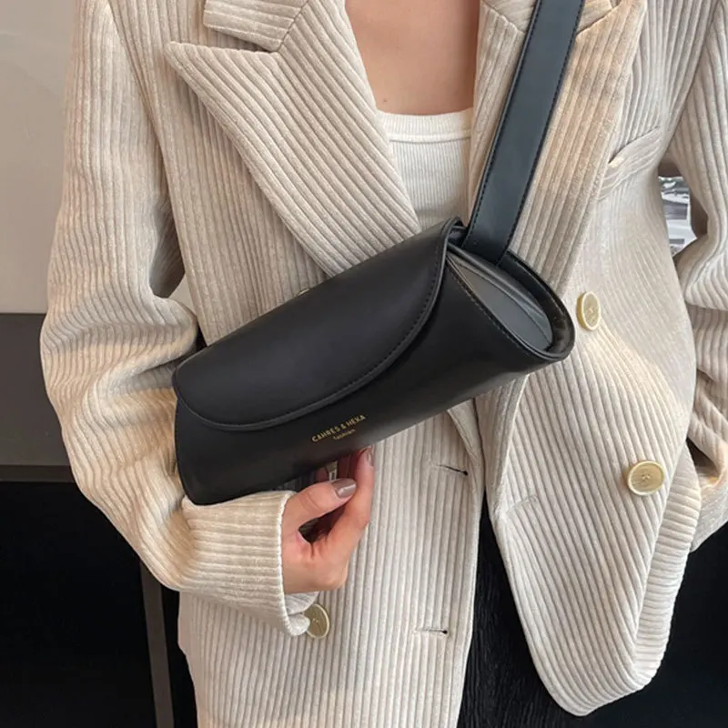 Classic Black Shoulder Bag 2024 New French Minimalist Square Bag High-end Fashionable Textured PU Leather Designer Crossbody Bag