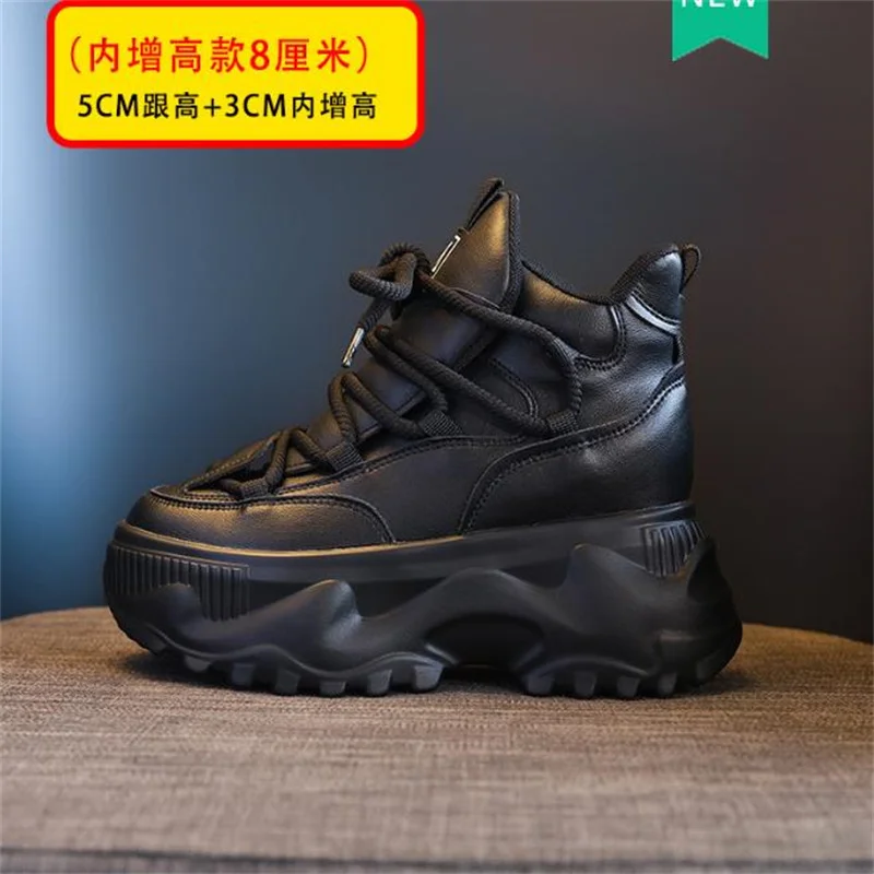 8cm Platform Shoes Woman Ankle Boots Height Increasing Platform Boots Thick Sole Hook & Loop Women Velveted high-help boots