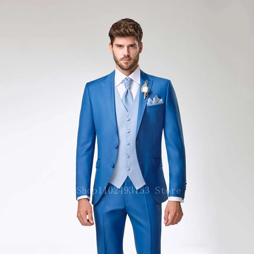 

2023 Tailor Made Male Suits For Weding Peak Lapel Two Buttons 3 Pieces Best Men Groom Tuxedos Blazer+Vest+Pants Costume Homme