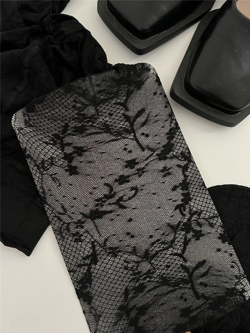 Retro Floral Pattern Women\'s Pantyhose Thin Sheer Hottie Personality Light Shade Layering Plant Vines Sexy Nylon Tights