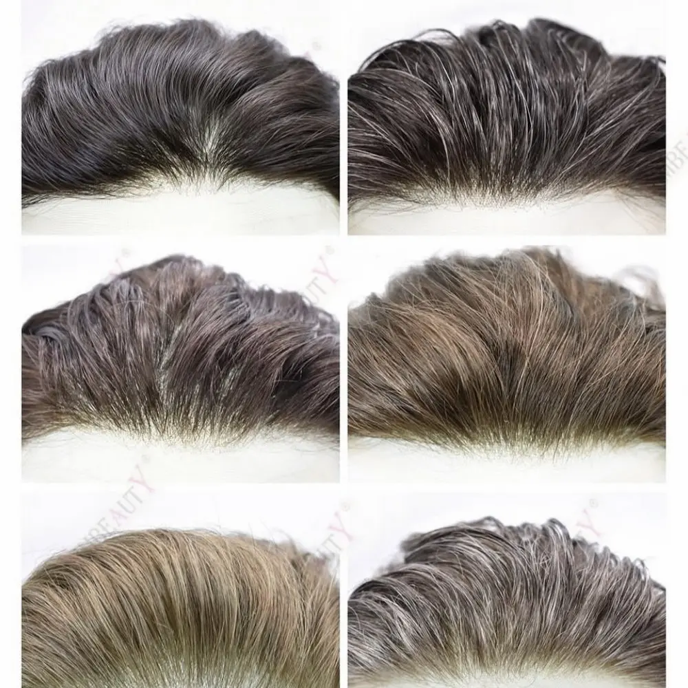 Natural Hairline 0.02mm Ultra Thin Skin 80Density Silicon Transparent PU Base Grey1B80 550#Black Men Toupee Human Hair Prothesis