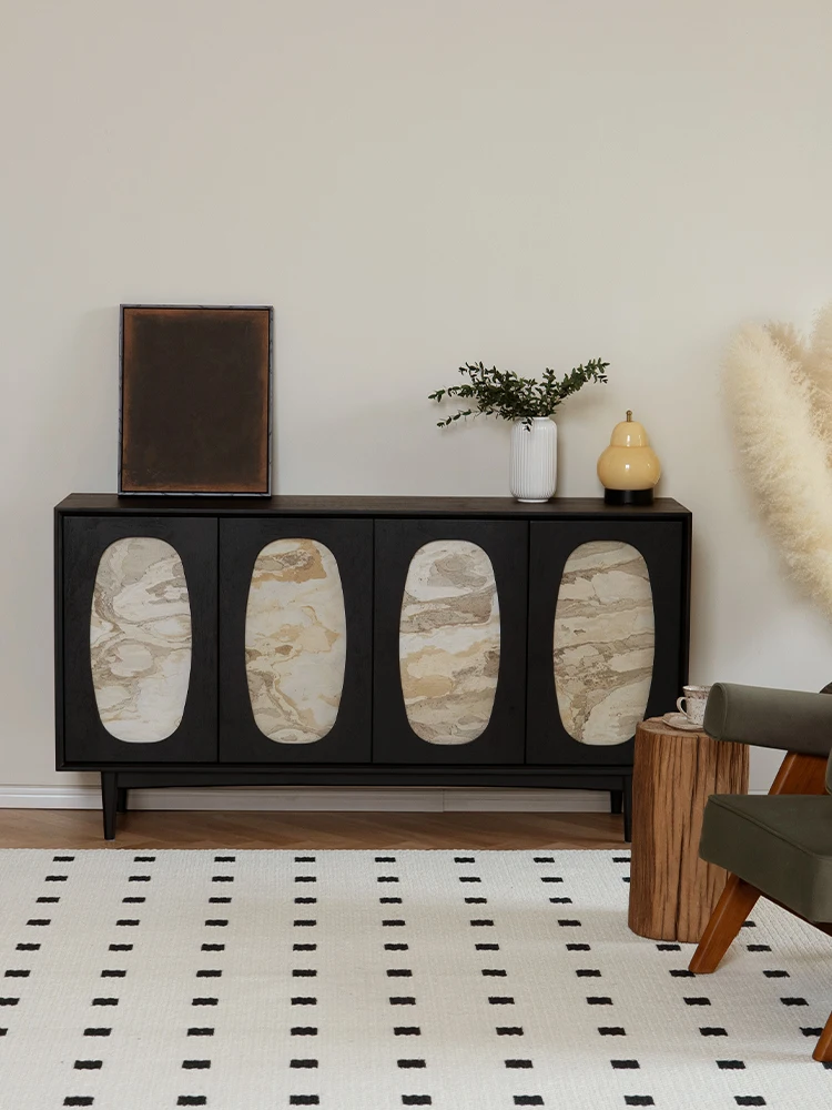 

French retro solid wood dining side cabinet, living room storage cabinet