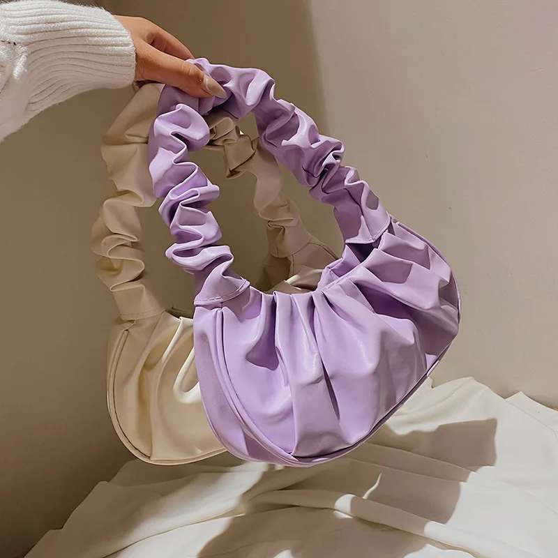 

Fashion Pleated Handlebags for Women PU Cloud Bags Leisure Armpit Bag Shopping Shoulder Bags Dumpling Handbag Female Hand Bags