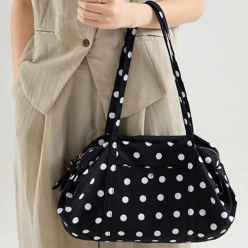 

Korean Polka Dot Tote Bag Lightweight Nylon Handbag Women Casual Commute Shoulder Bag Large Capacity Sports Foldable Storage Bag