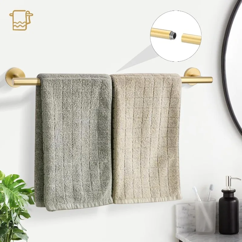 Brushed Gold 5 Piece Bathroom Hardware Set, SUS304 Stainless Steel 24 Inch Bath Towel Bar Set, Round Bathroom Accessories