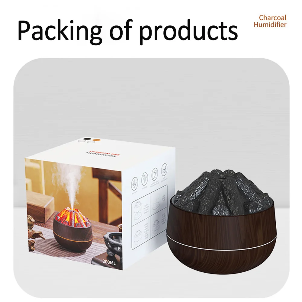 Charcoal Flame Humidifier, Aromatherapy Essential Oil Diffuser, 300ml Mist Ultrasonic Humidifier for Bedroom,Office Night Light image 6