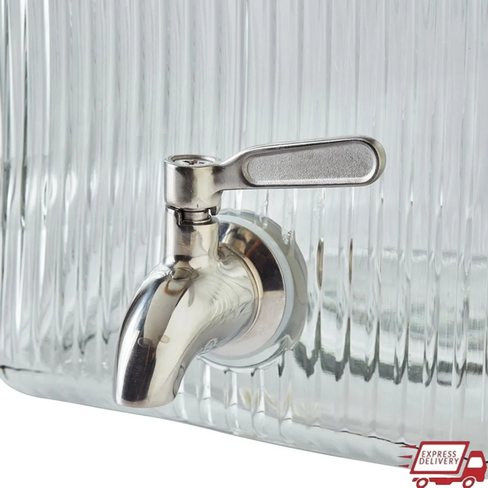 

2 Gallon Clear Glass Beverage Dispenser with Wooden Lid Tight Seal Rope Handle Cold Drinks Parties Events