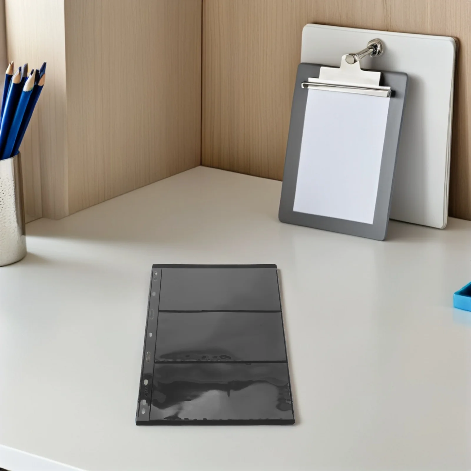 

8Pcs Stamp Collection Binder Pages Double Sided Black 3-Row Layout Loose-Leaf Storage Holder Stamp Collecting Supplies 11x8.5