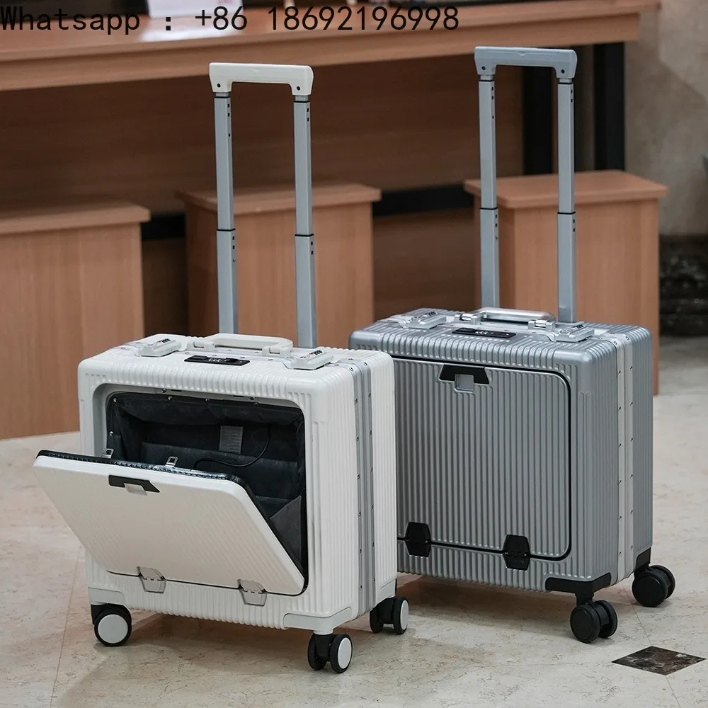 Suitcase Front Opening Pocket Aluminum Alloy Frame Rolling Luggage 18