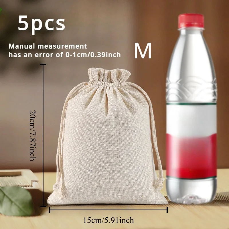 5/10pcs Multi-Size Natural Canvas Drawstring Bag, Versatile Cotton & Linen Storage for Rice, Outdoor Travel, Shopping & Gifts