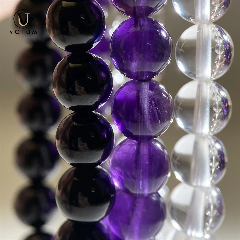 Votum Natural Clear Quartz Amethyst Black Tourmaline Beads Bracelet for UnisexReiki Crystal Stone Bracelets Set Armband Jewelry