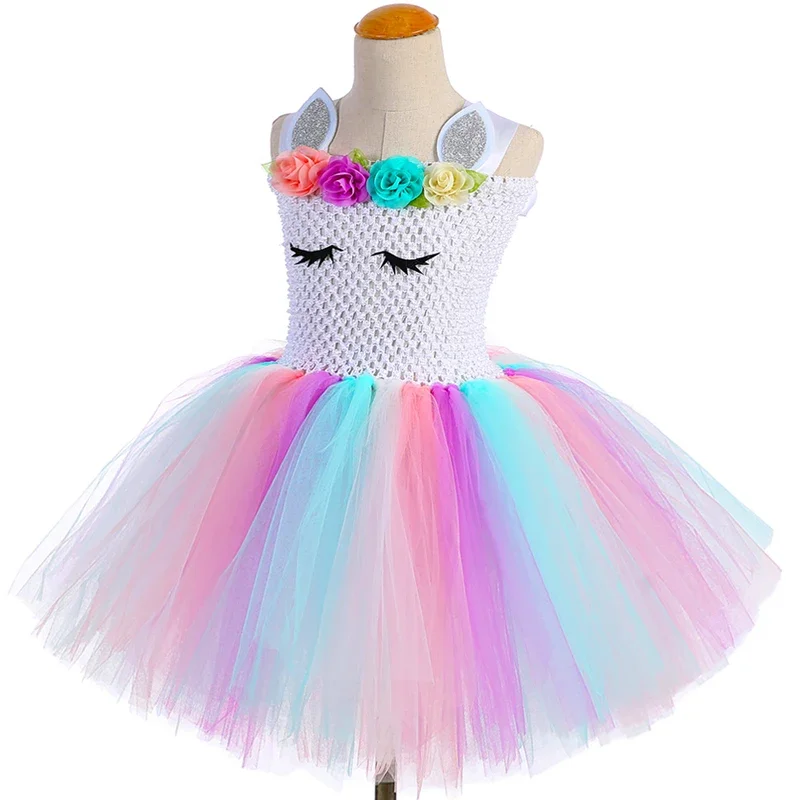فساتين وحيد القرن على شكل زهور الباستيل للفتيات لحفلات أعياد الميلاد وحفلات الباليه للأطفال وأعياد الميلاد والهالوين زي السنة الجديدة مع W@0Z*