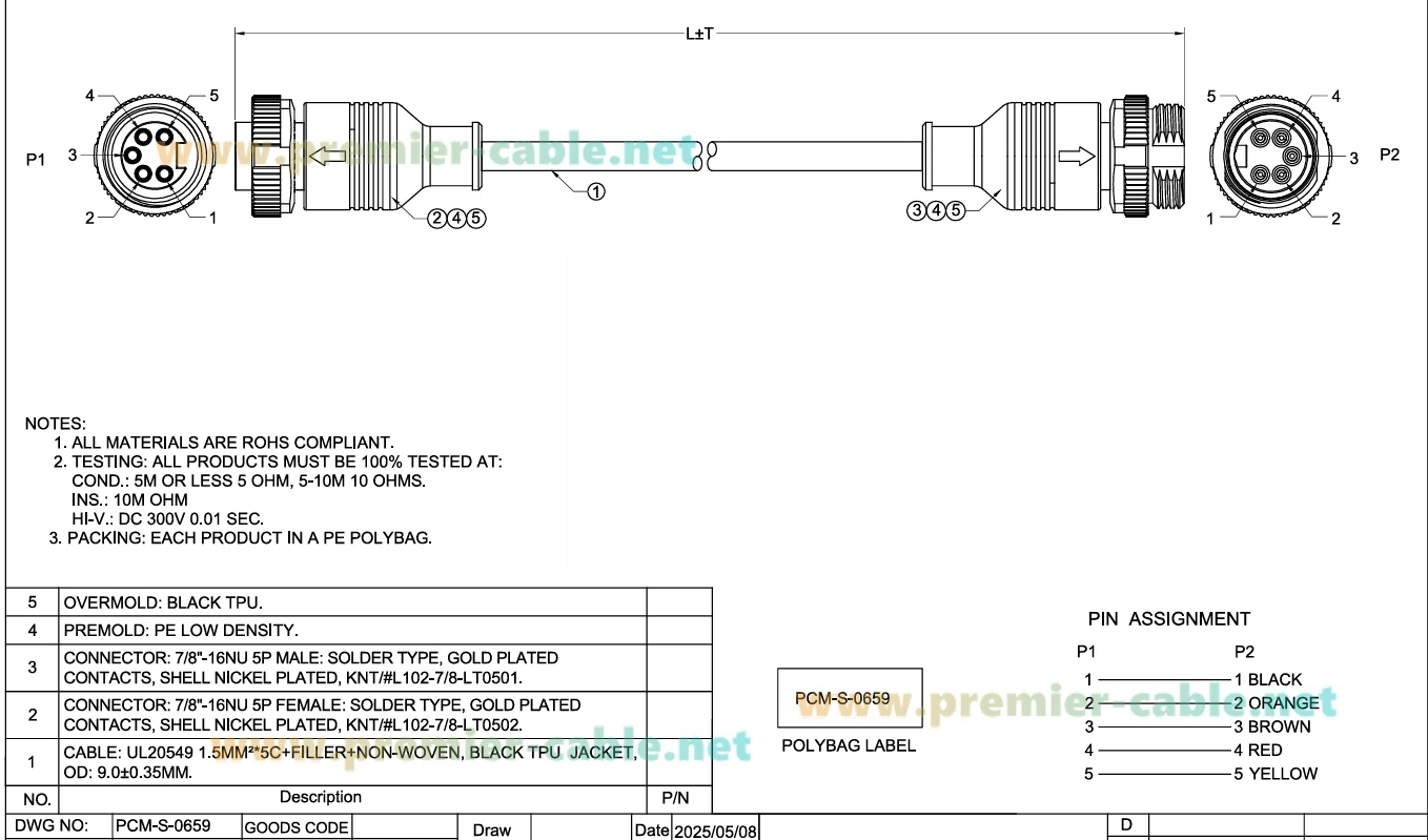 IP67 Minifast 7/8"-16UN 5-Pin Stecker auf Buchse Stromversorgungs-Verlängerungskabel Mini-Change 7/8" Gewinde Rundstecker DeviceNet – Detail 1