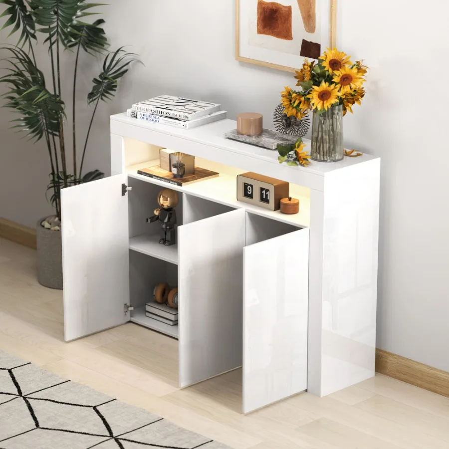 

Living Room Sideboard Storage Cabinet Black High Gloss with LED Light Modern Kitchen Unit Cupboard Buffet Wooden Storage Displa