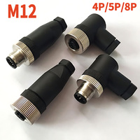 1Pcs M12 Sensor Connector Straight Angle Male Female Waterproof Screw Threaded Plug Coupling 4 5 8 Pin PG7