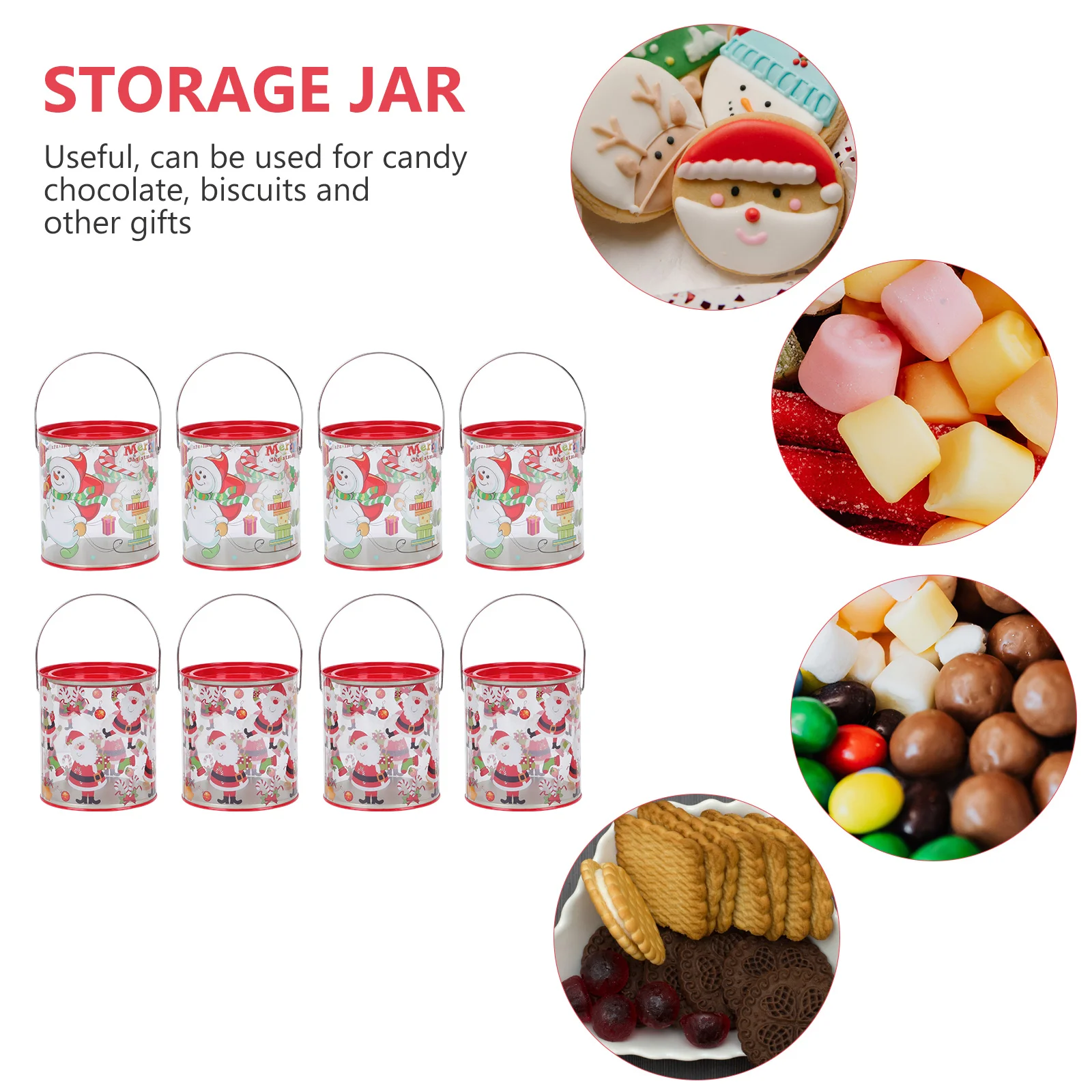 

8 Pcs Christmas Containers Food Plastic Jars Storage Mini Bucket with Lid Tin Candy
