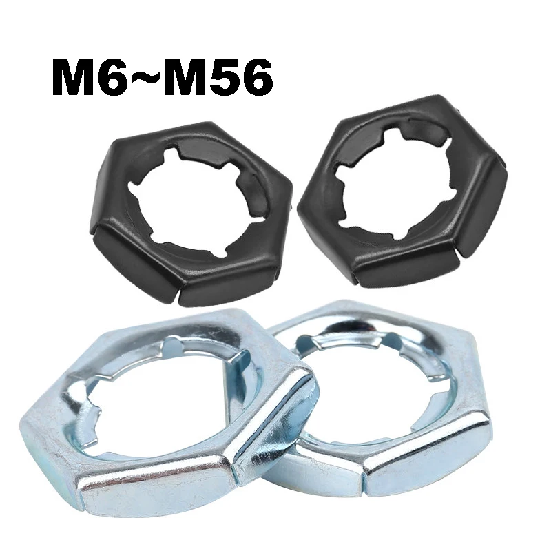 1~50Pcs Carbon Steel Push on Lock Nut M6 M8 M10 M12 M14 M16 M18 M20 M22 M24 M27 M30 M33 M36 M42 M48 M52 M56 Serrated Hexagon Nut