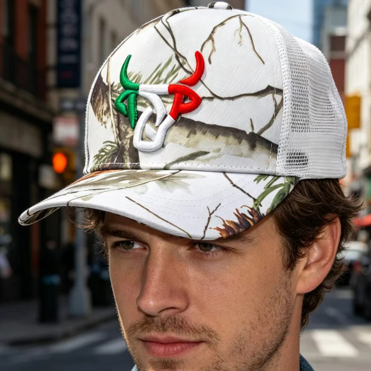 Unisex European Style Baseball Cap with Colorful Bullhead Embroidery And Tree Pattern Breathable Mesh Fashionable Casual All-Sea