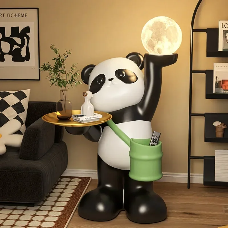 

Cartoon Panda Floor Lamp Animal Ornaments Living Room Lamp Cream Wind Sofa Side Storage Tray Decorative Desk Lamp