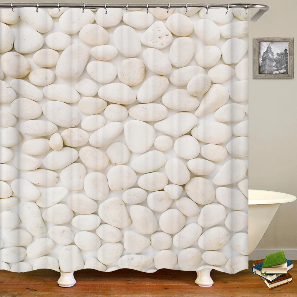 3D printing white stone shower curtain waterproof polyester fiber shower curtain home decoration bathroom with hook