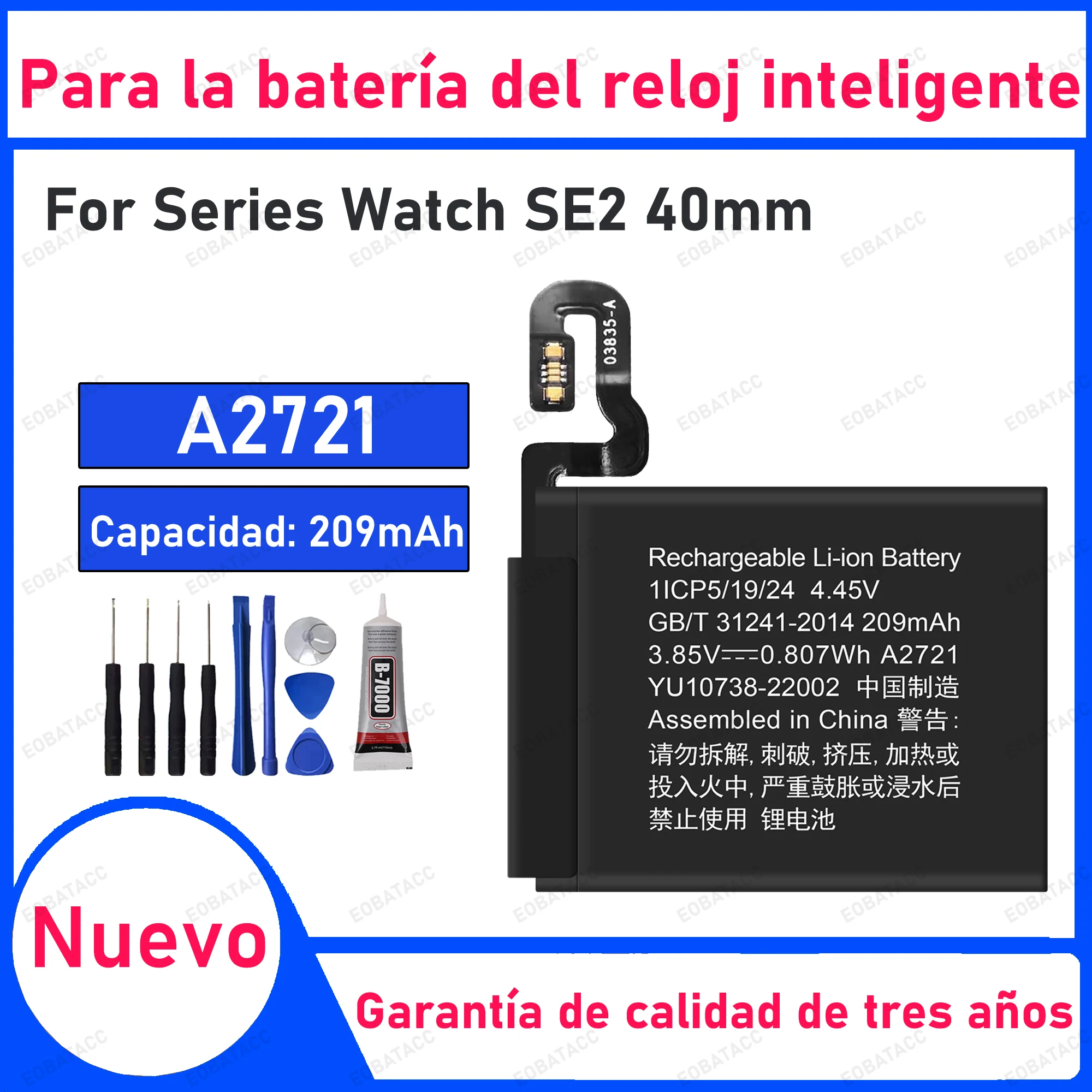 209mAh 100% New A2721 Battery For Series SE2 40mm Watch Replacement Bateria+Free Tools