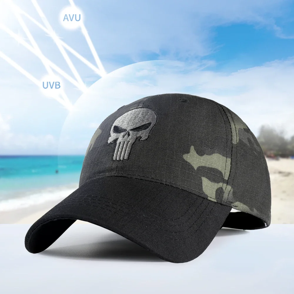 Camouflage Tactical Baseball Cap Combat Hunting Shooting Fishing Skull Trucker Hat Adjustable Snapback Sun Hats Summer Men Women