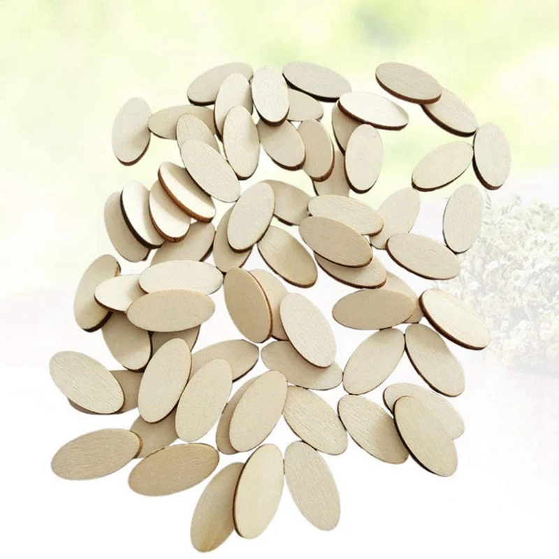 200Pcs Wooden Oval Slices ,Unfinished Wooden Slice For DIY Craft Paint Christmas Decor Centerpiece Gift Tag