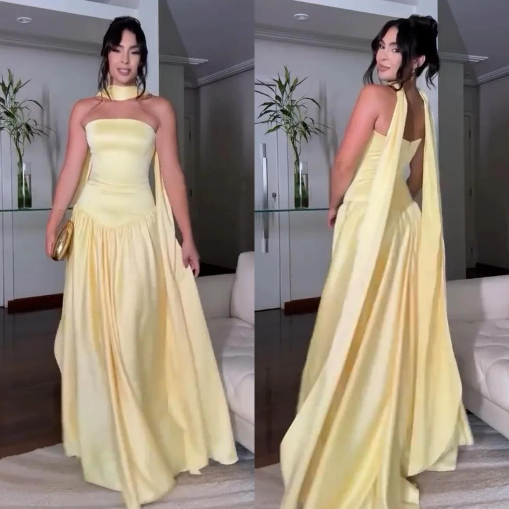 Customized Fashion Charmeuse Pleat A-line Strapless Long Dresses Bespoke Occasion Party Chinese Style Exquisite