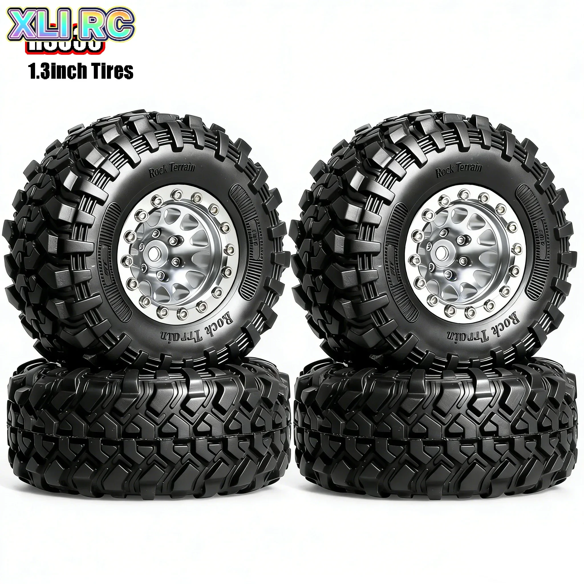 1.3" Metal Beadlock Wheel & Rubber Tire Set OD 64mm for 1/18 1/24 TRX4M SCX24 AX24 FCX18 FCX24 RC Crawler Car