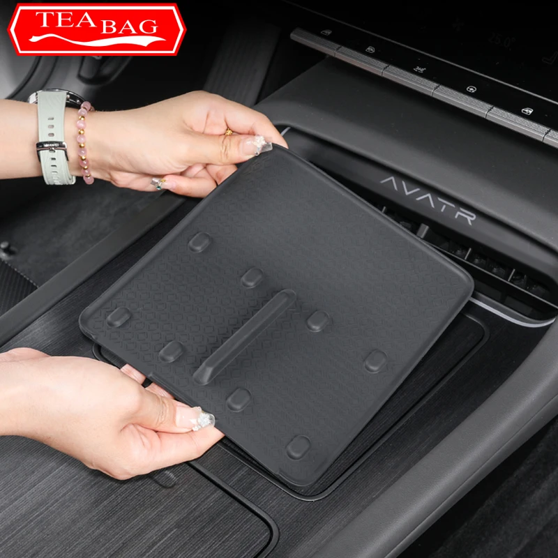 For AVATR 12 2023 2024 Car Styling Center Control Wireless Charging Silicone Mat Armrest Storage Box Cup Holder Auto Accessories