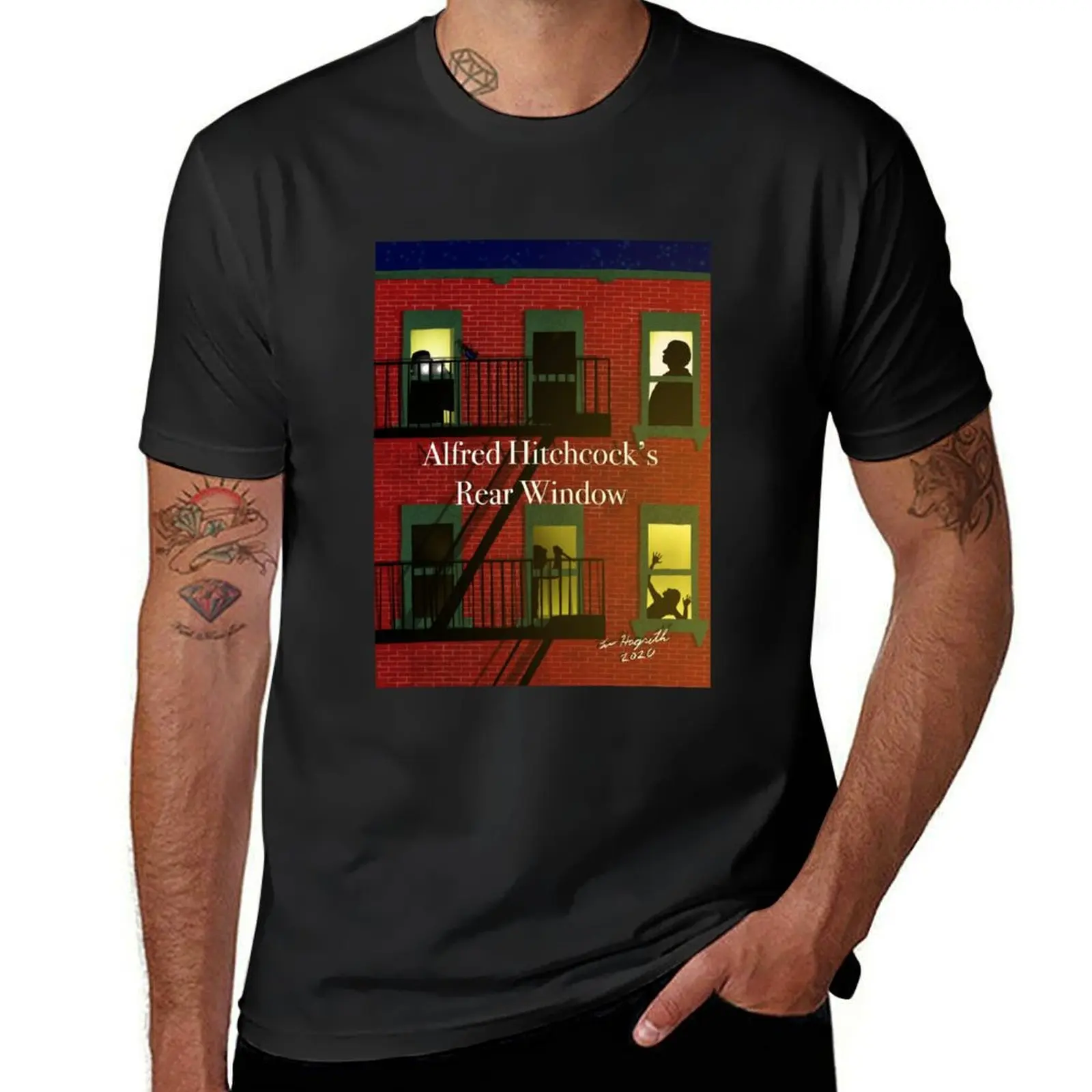 Alfred Hitchcock‘s rear window poster art T-Shirt customs design your own sports fans anime oversizeds mens workout shirts