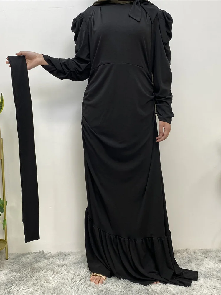 Vestido musulmán con pliegues islámicos para mujer, Eid Kaftan Abaya, Jersey envolvente, ropa Maxi Khima Ramadán, vestido de noche, nueva moda de Dubai