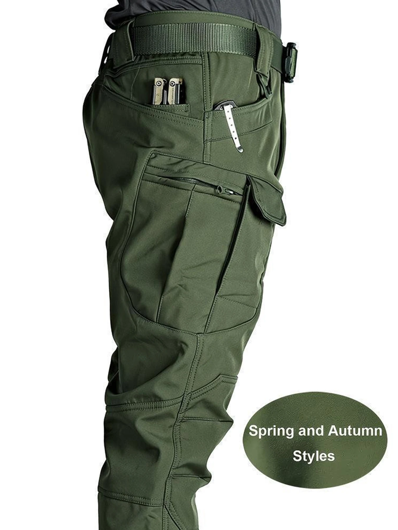 Cargobroek met meerdere zakken voor heren - Rekbaar, ademend materiaal |   Machinewasbare softshellbroek met normale pasvorm |   Buitenkleding Casual Lang